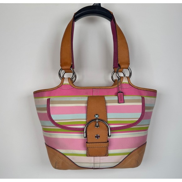 Coach Handbags - Coach Hampton Soho Buckle Multicolor Striped Twill Tote Bag Purse Vintage Y2K